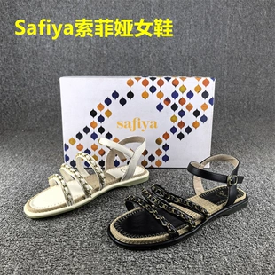 正品撤柜大放送！Safiya索菲娅夏季平底一字扣带中空罗马凉鞋女超值来袭